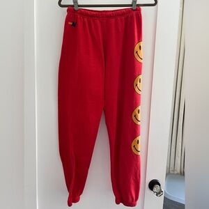 Aviator Nation Red Smiley Sweatpants Size Medium